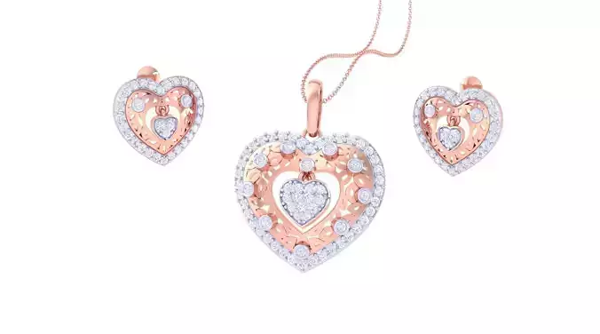 Heart Love valentine Mesh High Jewelry Pendant Earrings Set 3dm