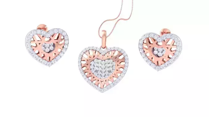 Heart Love valentine Mesh High Jewelry Pendant Earrings Set 3dm