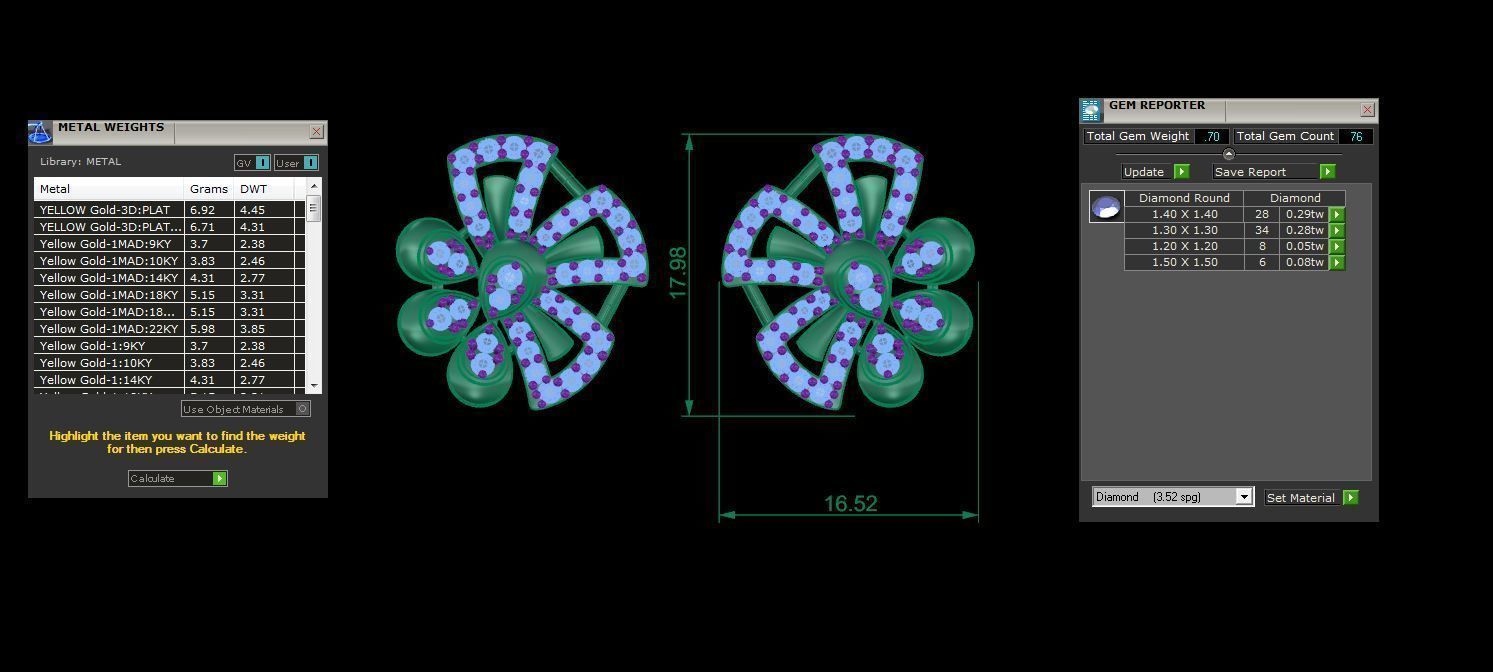 High Jewelry Pendant Earrings Set 3dm stl obj mtl gltf glb 3D print model_4