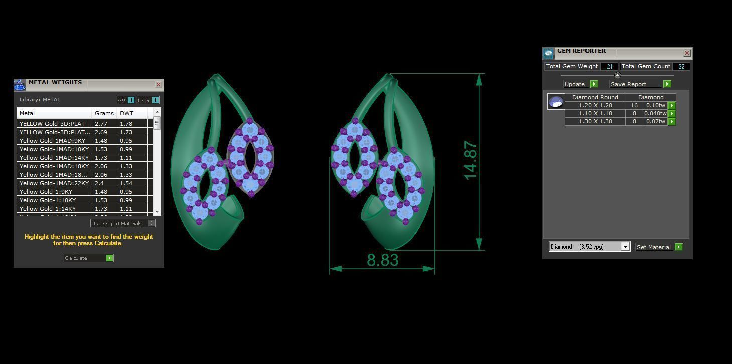 High Jewelry Pendant Earrings Set 3dm stl obj mtl gltf glb 3D print model_3