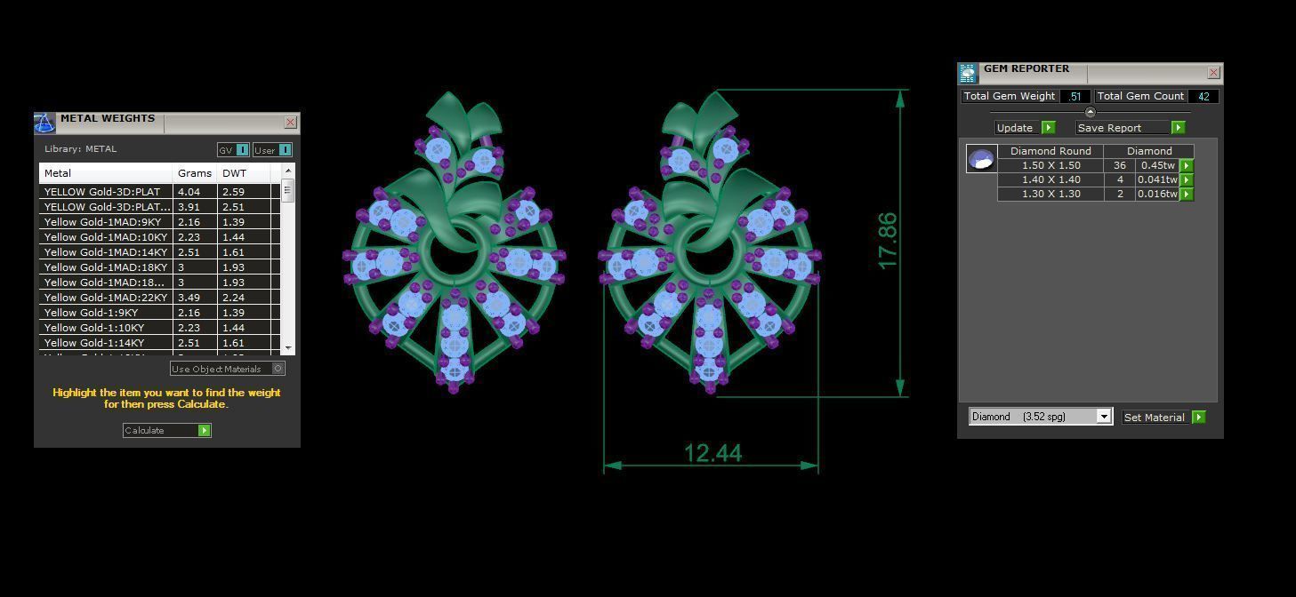 High Jewelry Pendant Earrings Set 3dm stl obj mtl gltf glb 3D print model_4