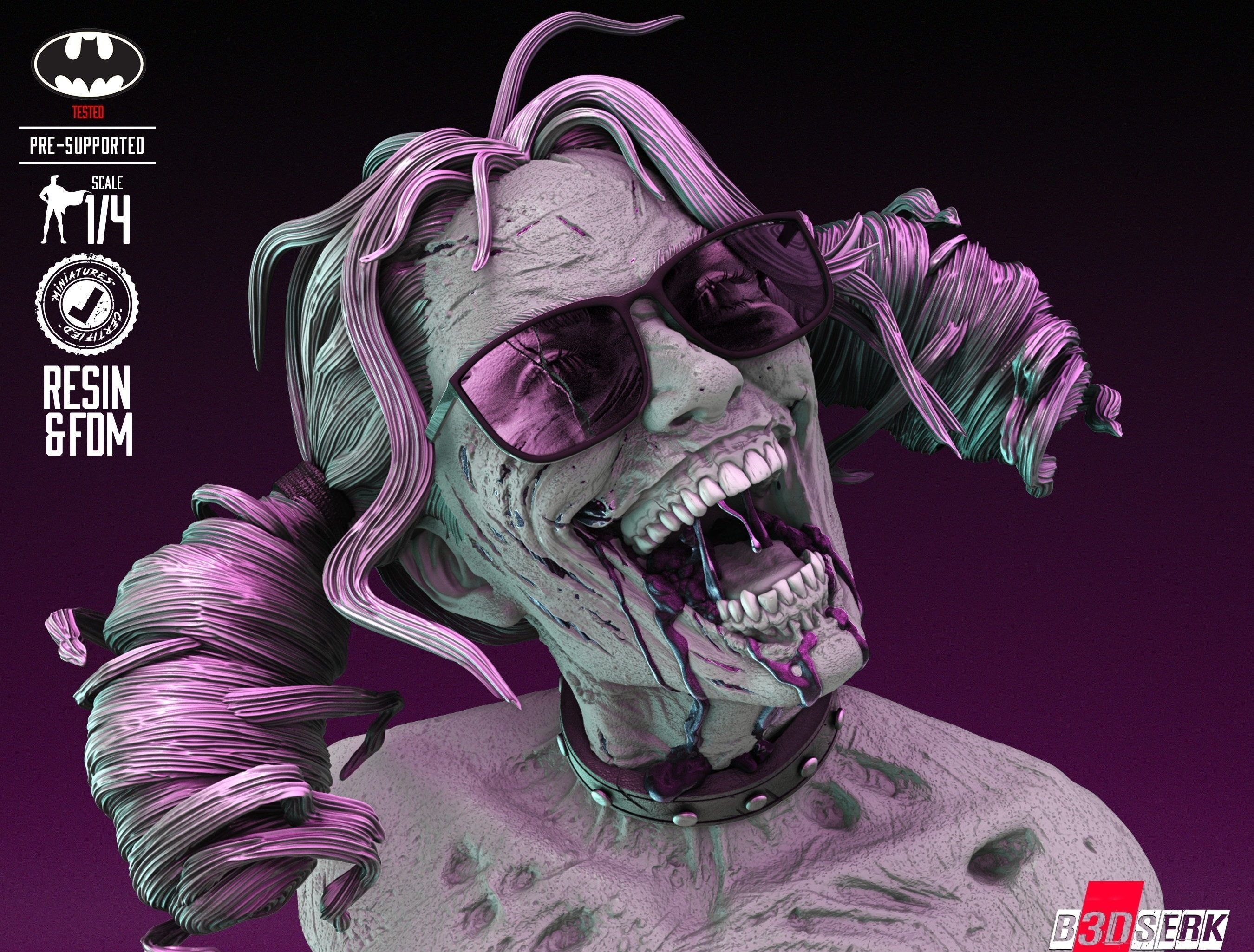 B3DSERK Harley Queen Zombie Bust Tested for 3D printing 3D print model_50