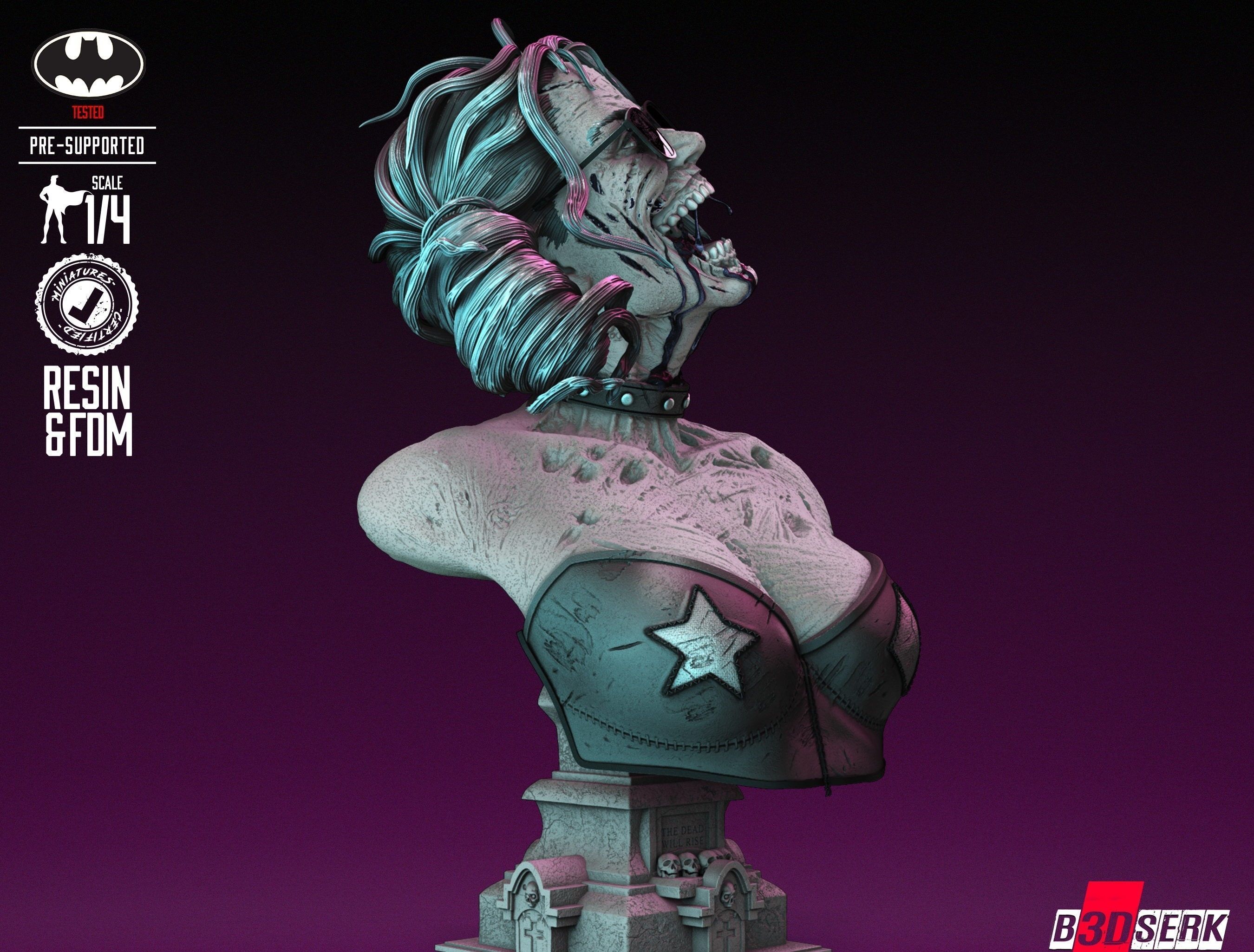 B3DSERK Harley Queen Zombie Bust Tested for 3D printing 3D print model_24