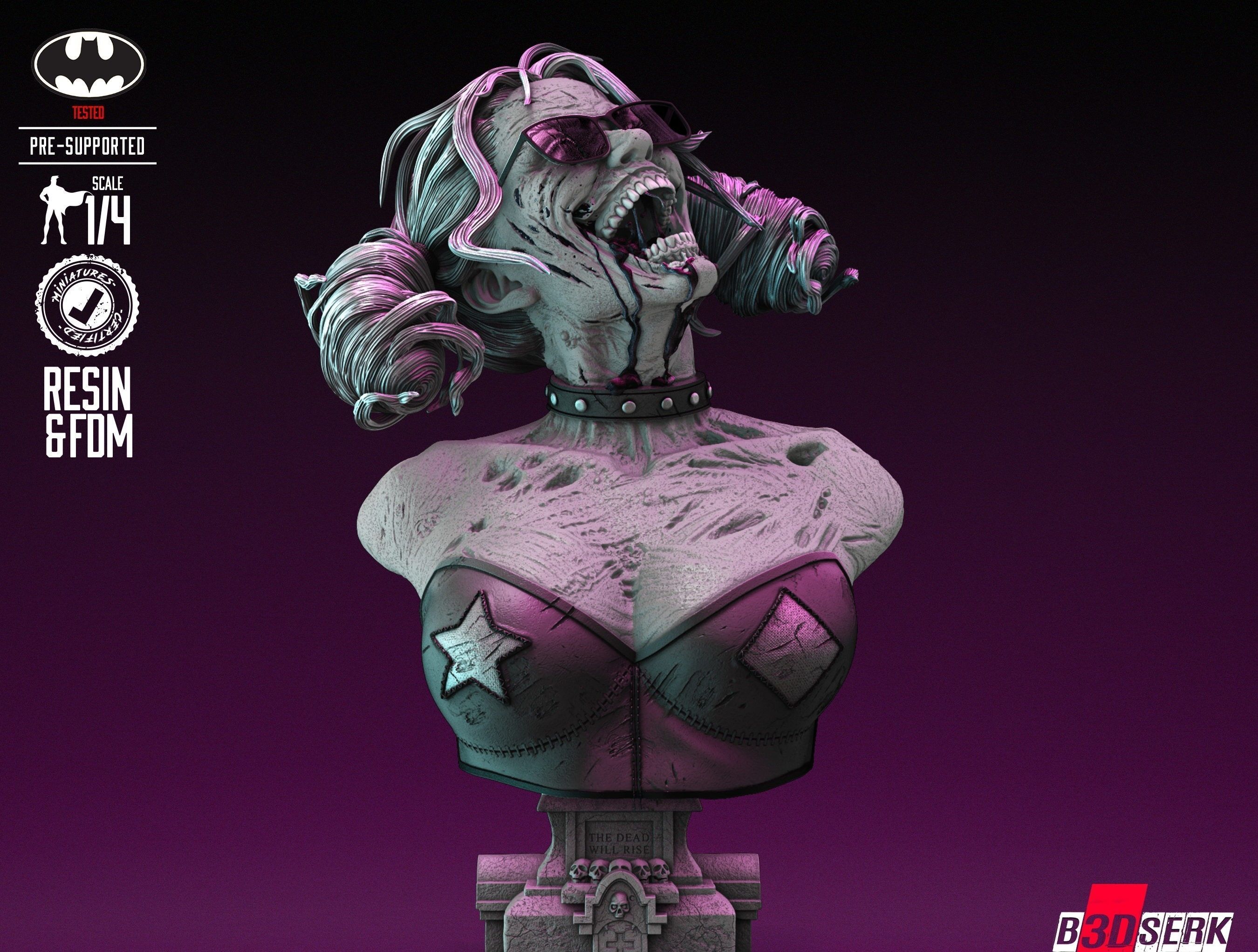 B3DSERK Harley Queen Zombie Bust Tested for 3D printing 3D print model_12