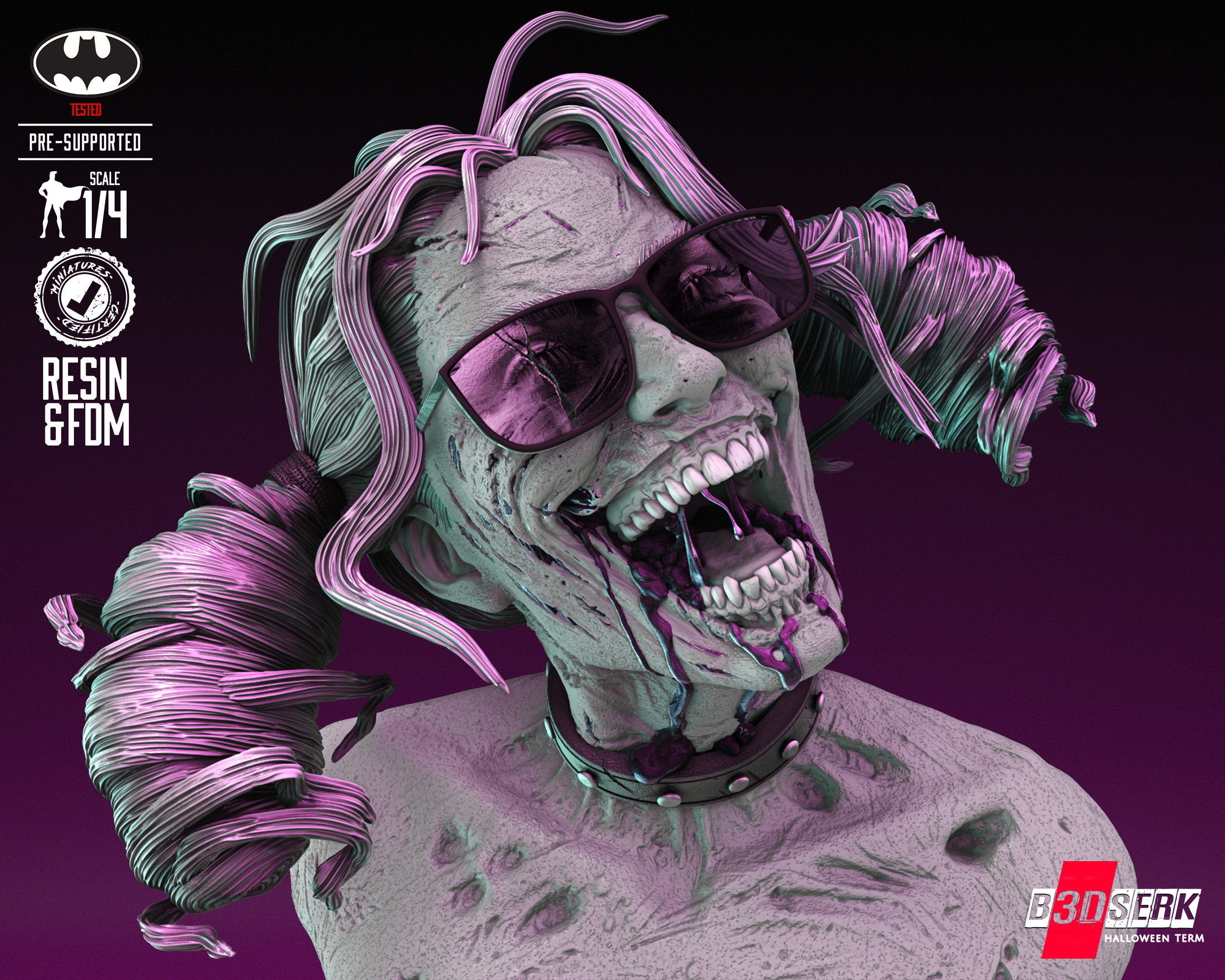 B3DSERK Harley Queen Zombie Bust Tested for 3D printing 3D print model_48