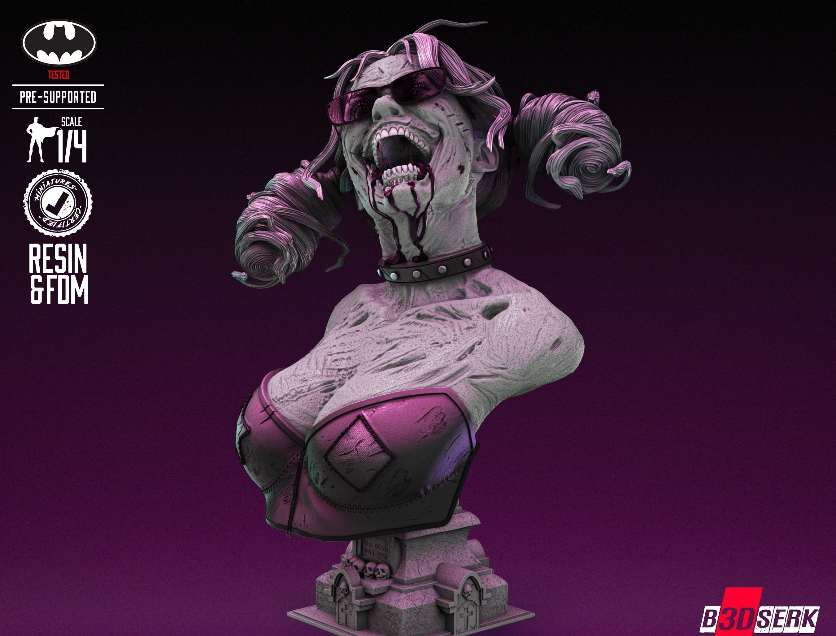 B3DSERK Harley Queen Zombie Bust Tested for 3D printing 3D print model_39