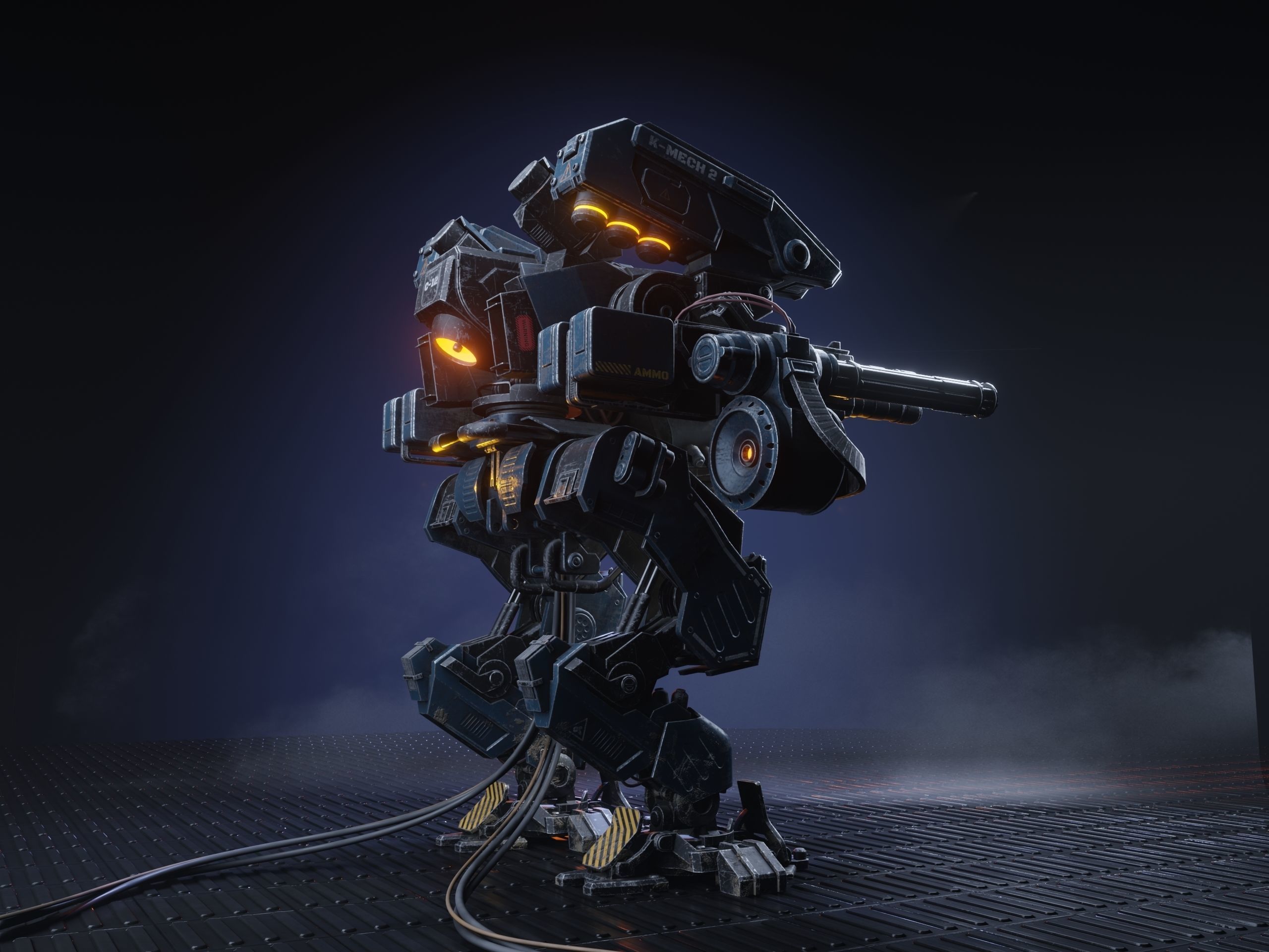 Realistic Mech in military style Low-poly 3D model_10