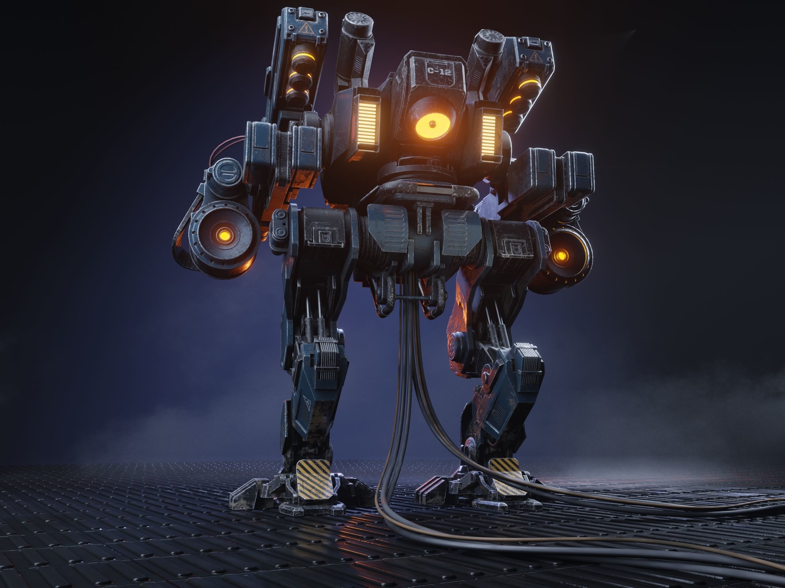 Realistic Mech in military style Low-poly 3D model_9