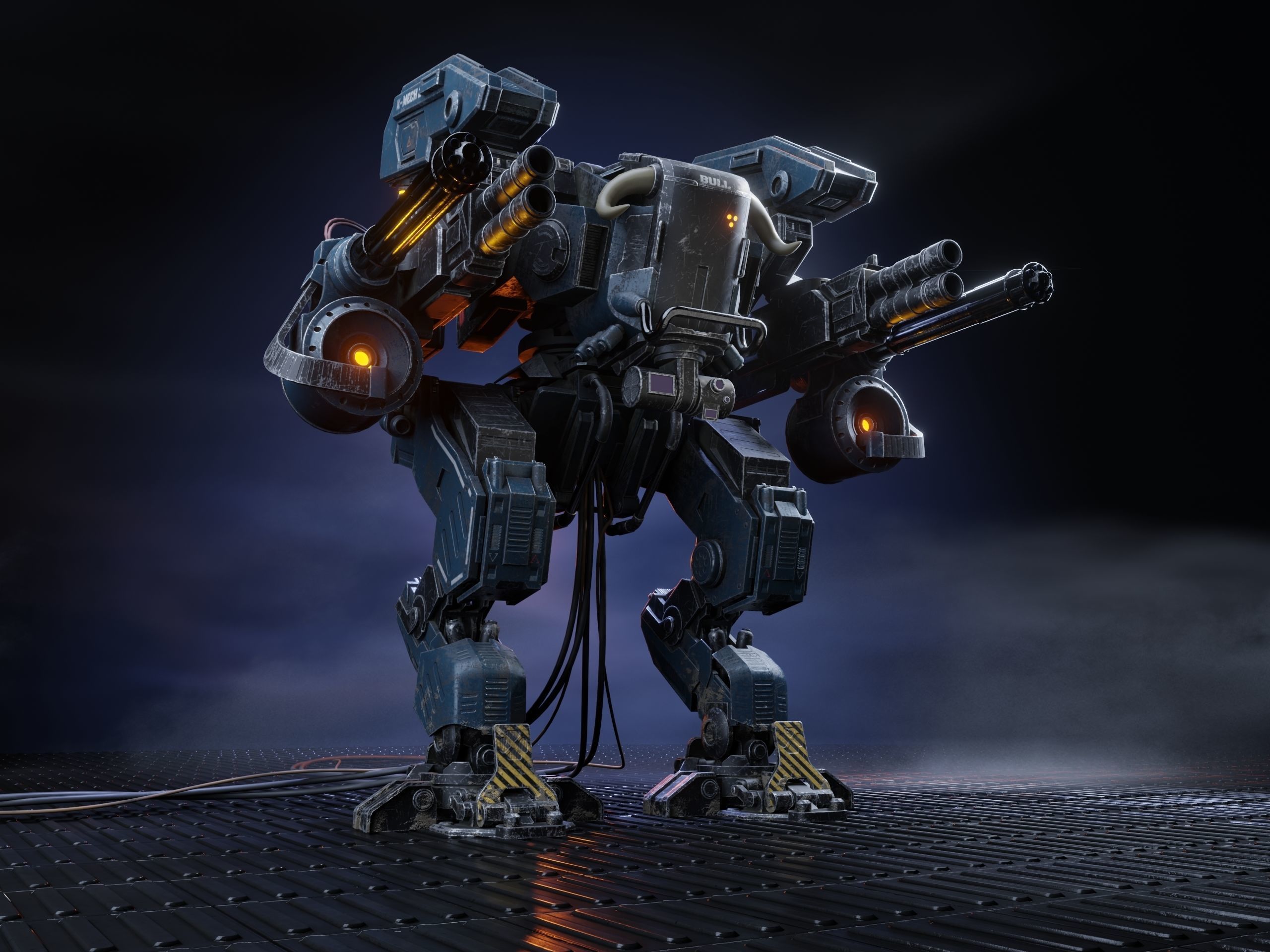 Realistic Mech in military style Low-poly 3D model_18