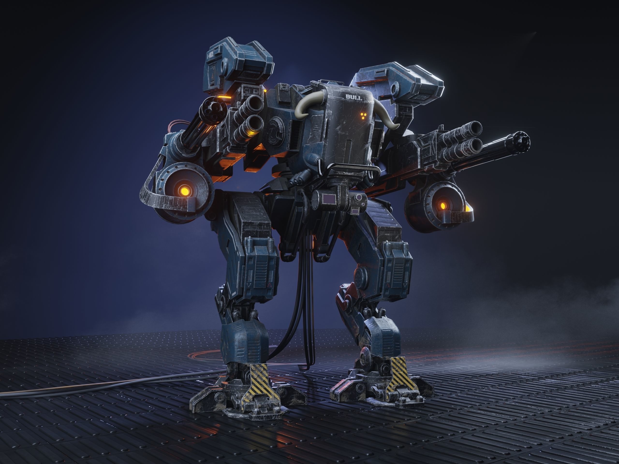 Realistic Mech in military style Low-poly 3D model_12