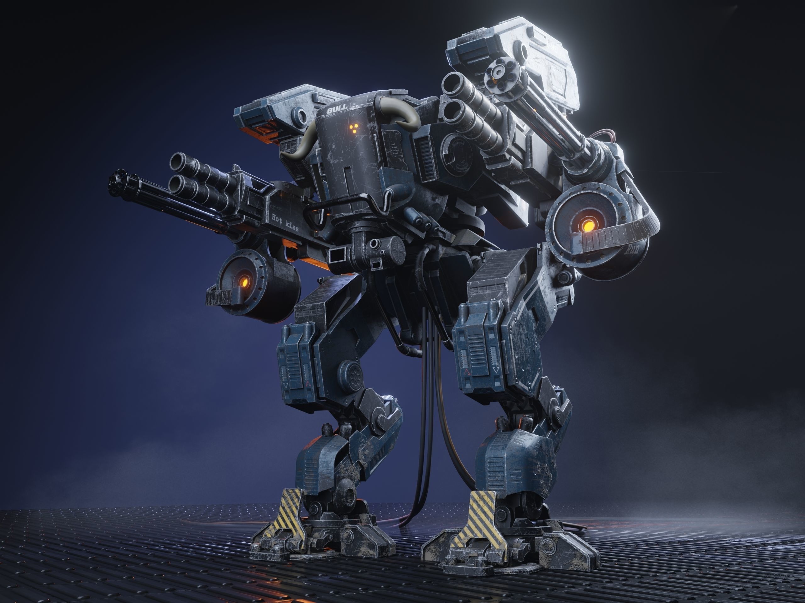 Realistic Mech in military style Low-poly 3D model_14