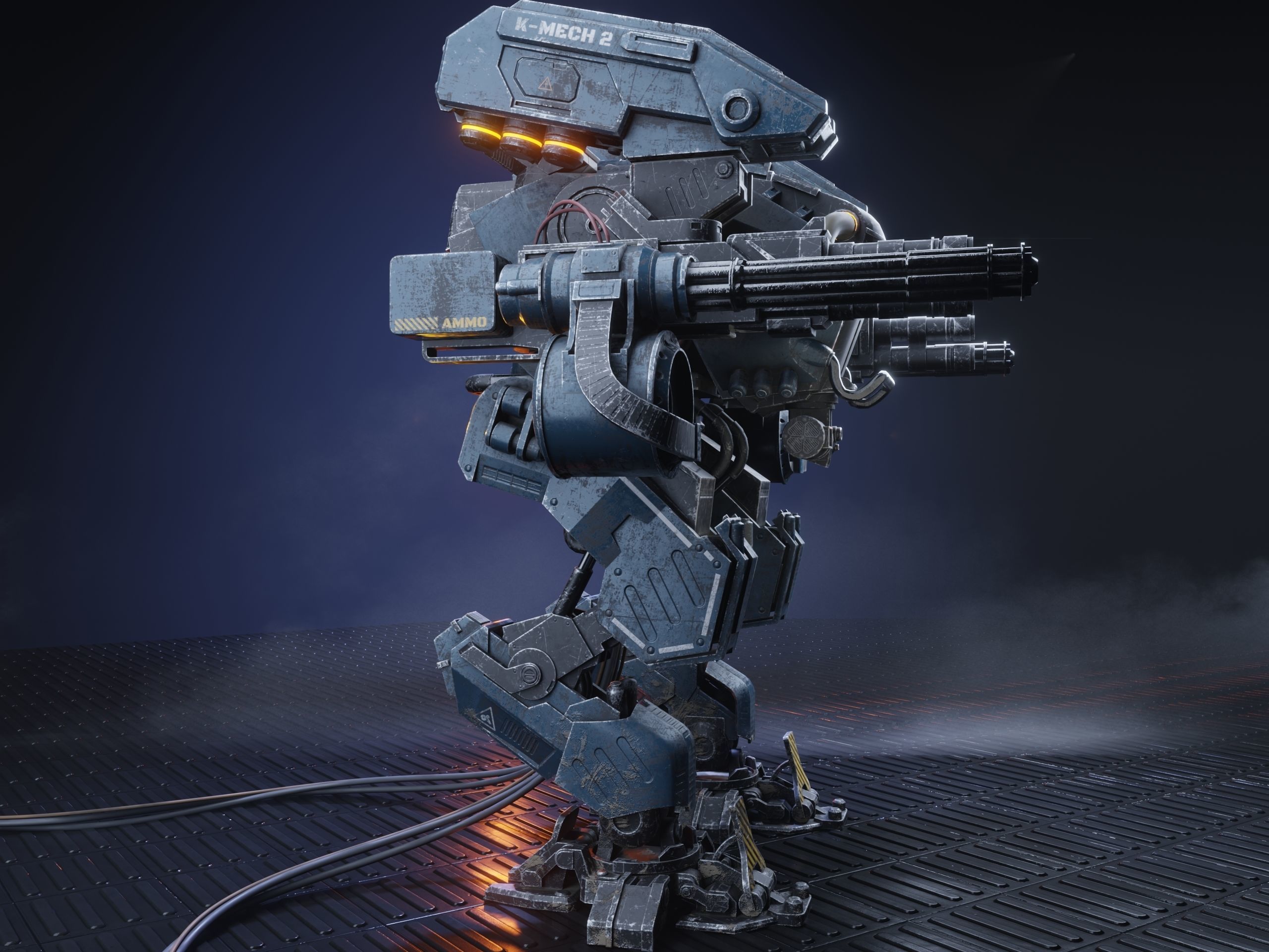Realistic Mech in military style Low-poly 3D model_11