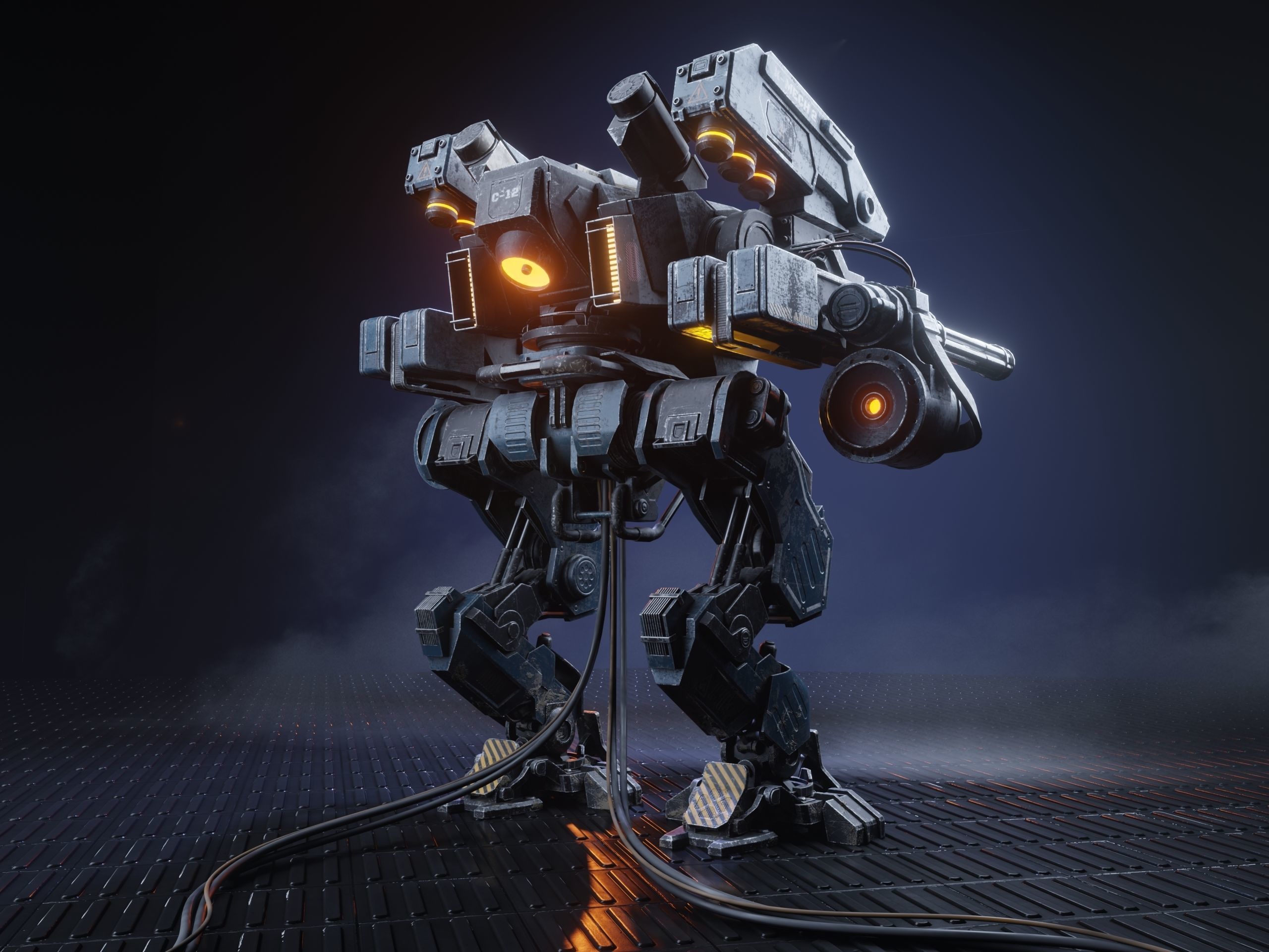 Realistic Mech in military style Low-poly 3D model_8