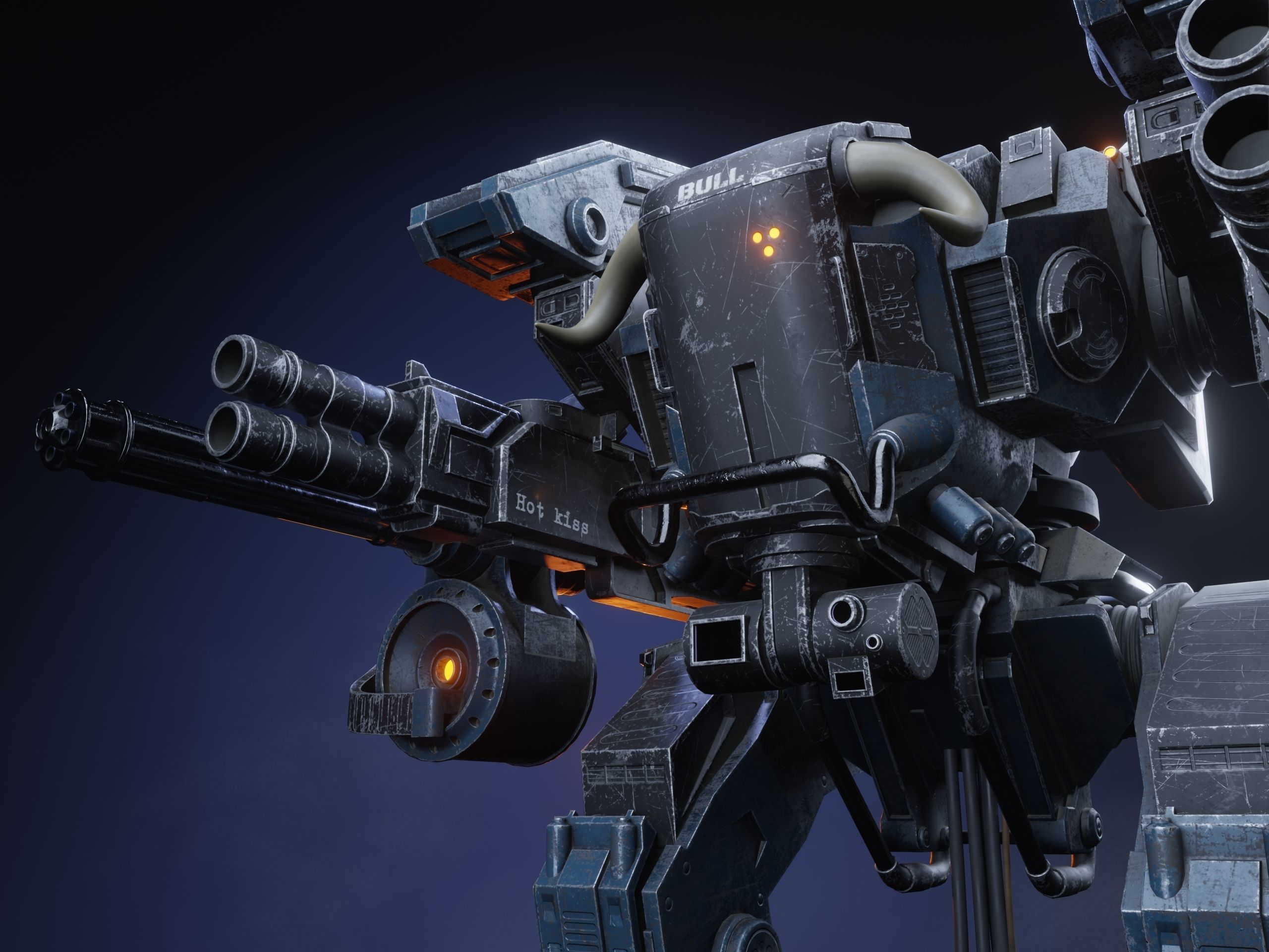 Realistic Mech in military style Low-poly 3D model_15