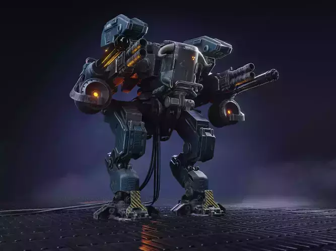 Realistic Mech in military style Low-poly 3D model