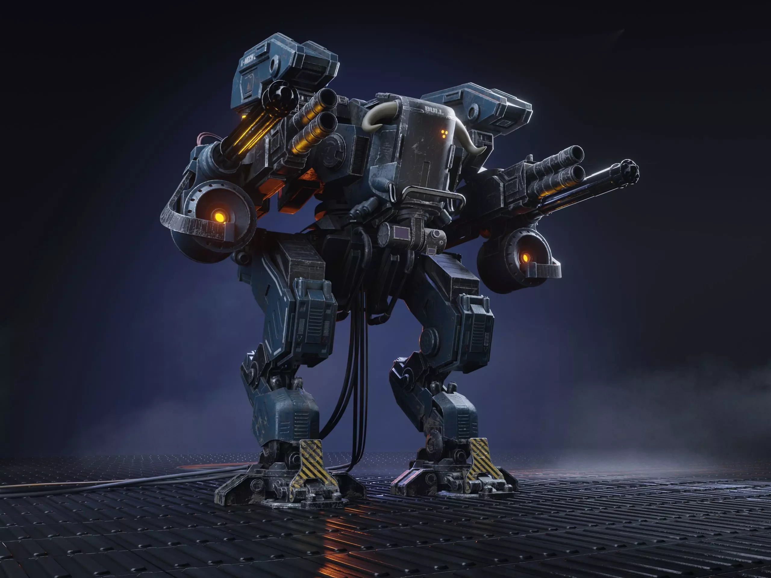Realistic Mech in military style Low-poly 3D model_0