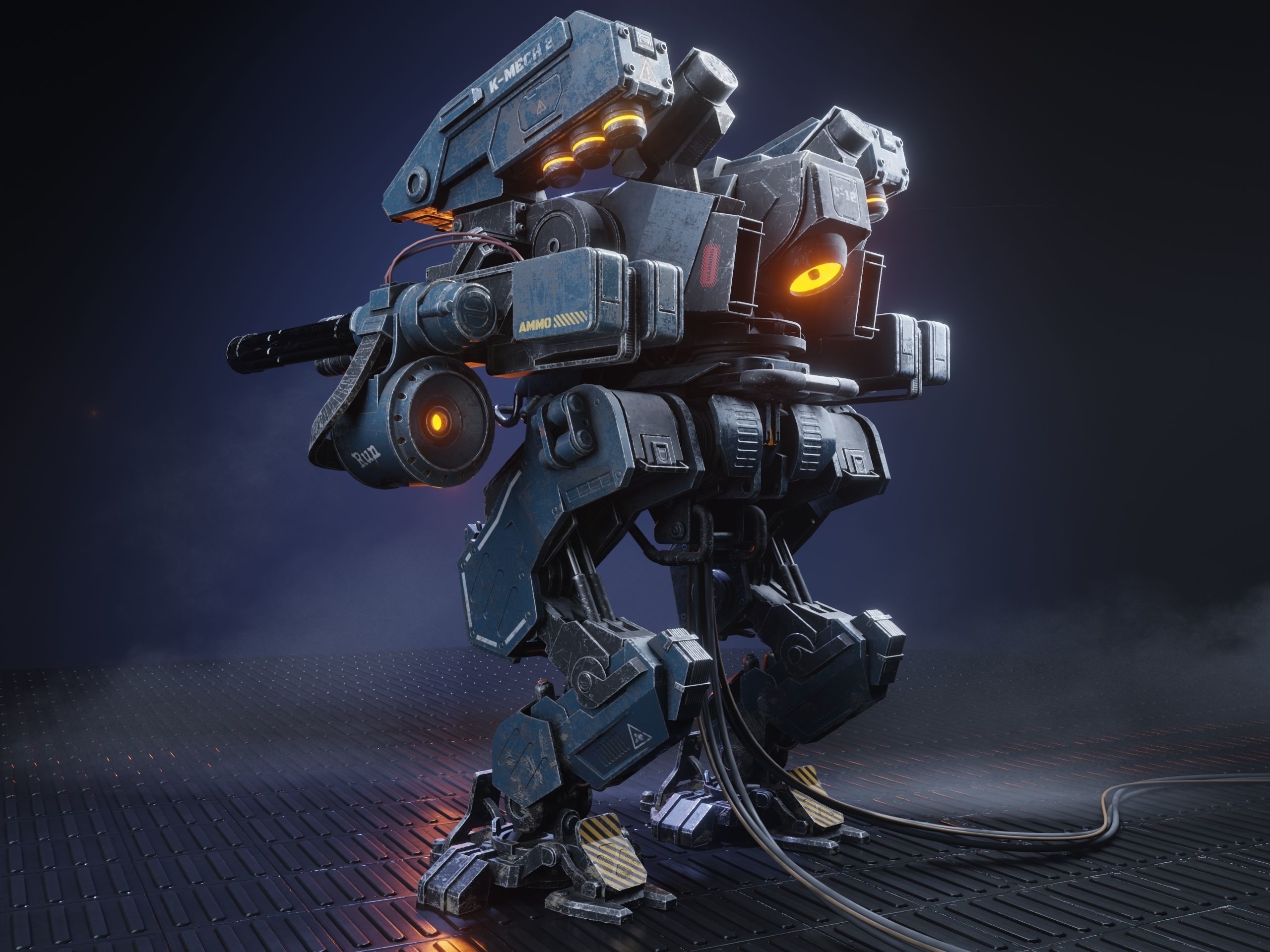 Realistic Mech in military style Low-poly 3D model_7