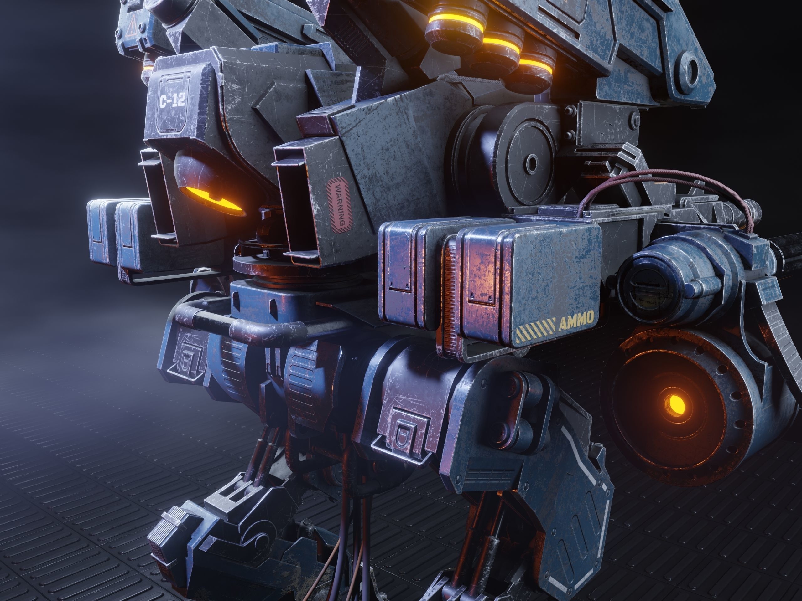 Realistic Mech in military style Low-poly 3D model_21