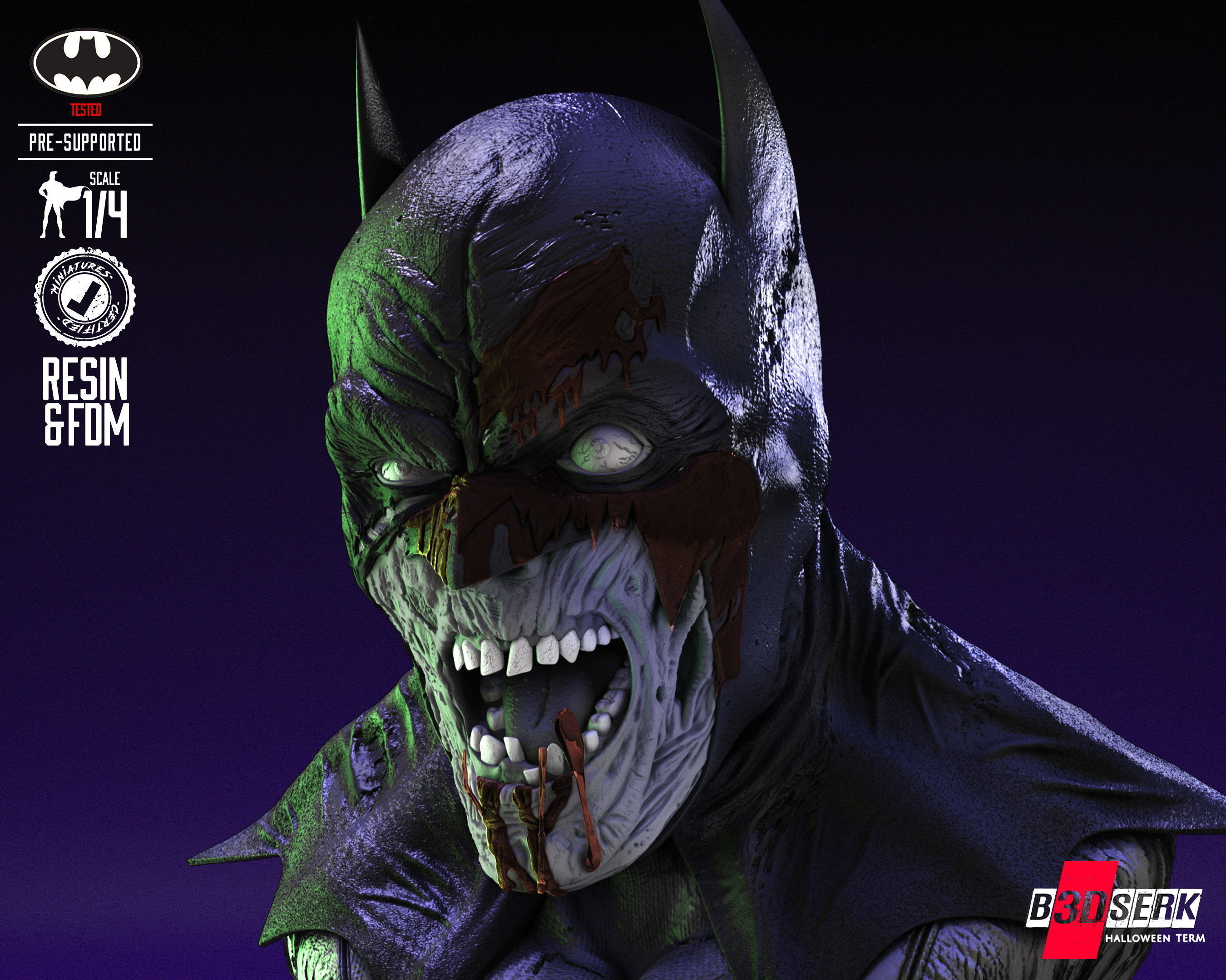 B3DSERK Batman Zombie Bust Tested for 3D printing 3D print model_33