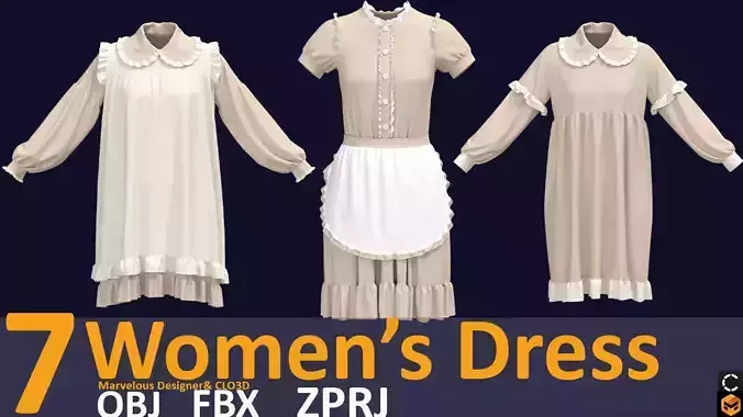 7 vintage women outfit 3d models Zprj  Fbx  OBJ