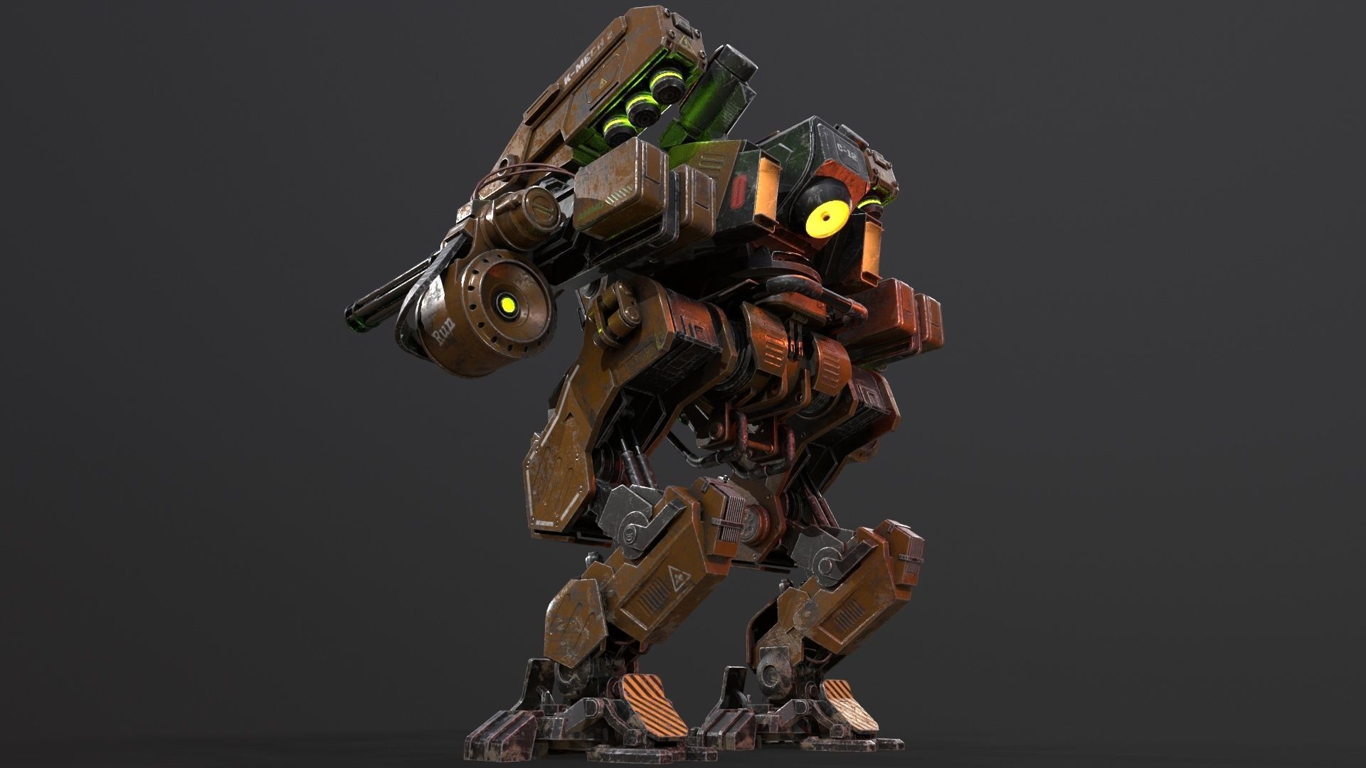 Mech in military style Low-poly 3D model_8