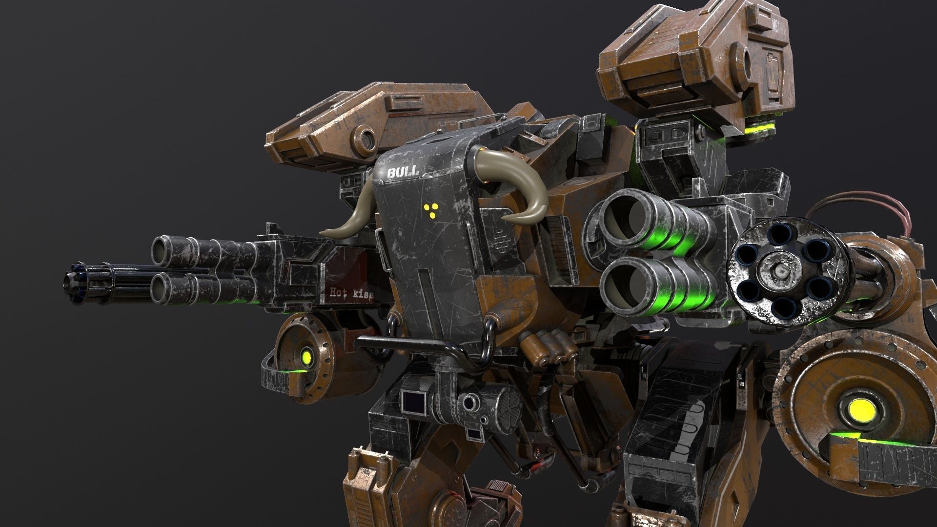 Mech in military style Low-poly 3D model_6