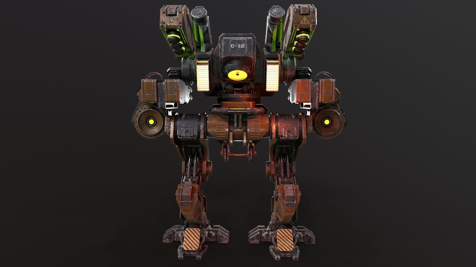 Mech in military style Low-poly 3D model_11
