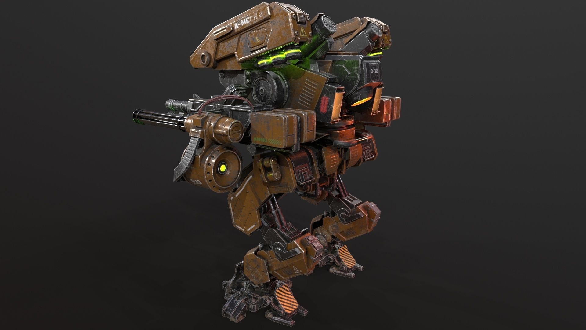 Mech in military style Low-poly 3D model_9