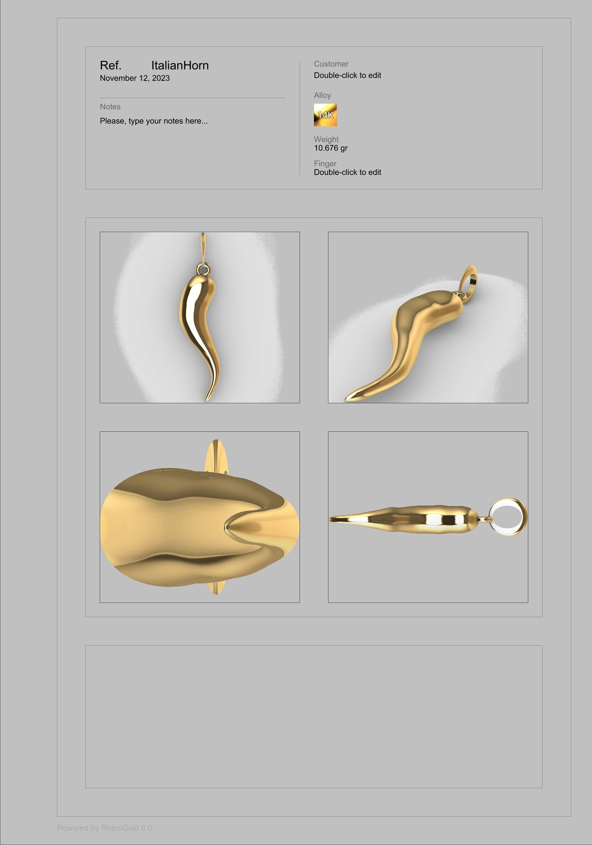 Italian Horn Pendant charm necklace jewelry 3D print model_14