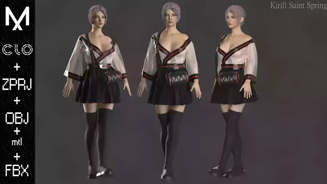 Female Outfit  Marvelous designer Clo3d OBJ mtl FBX ZPRJ
