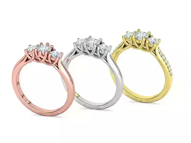 Engagement Solitaire Trellis Rings 3 RING SET 3D Model Collection