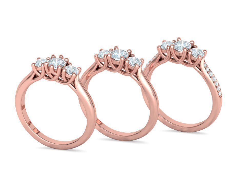 Engagement Solitaire Trellis Rings 3 RING SET 3D Model Collection_3