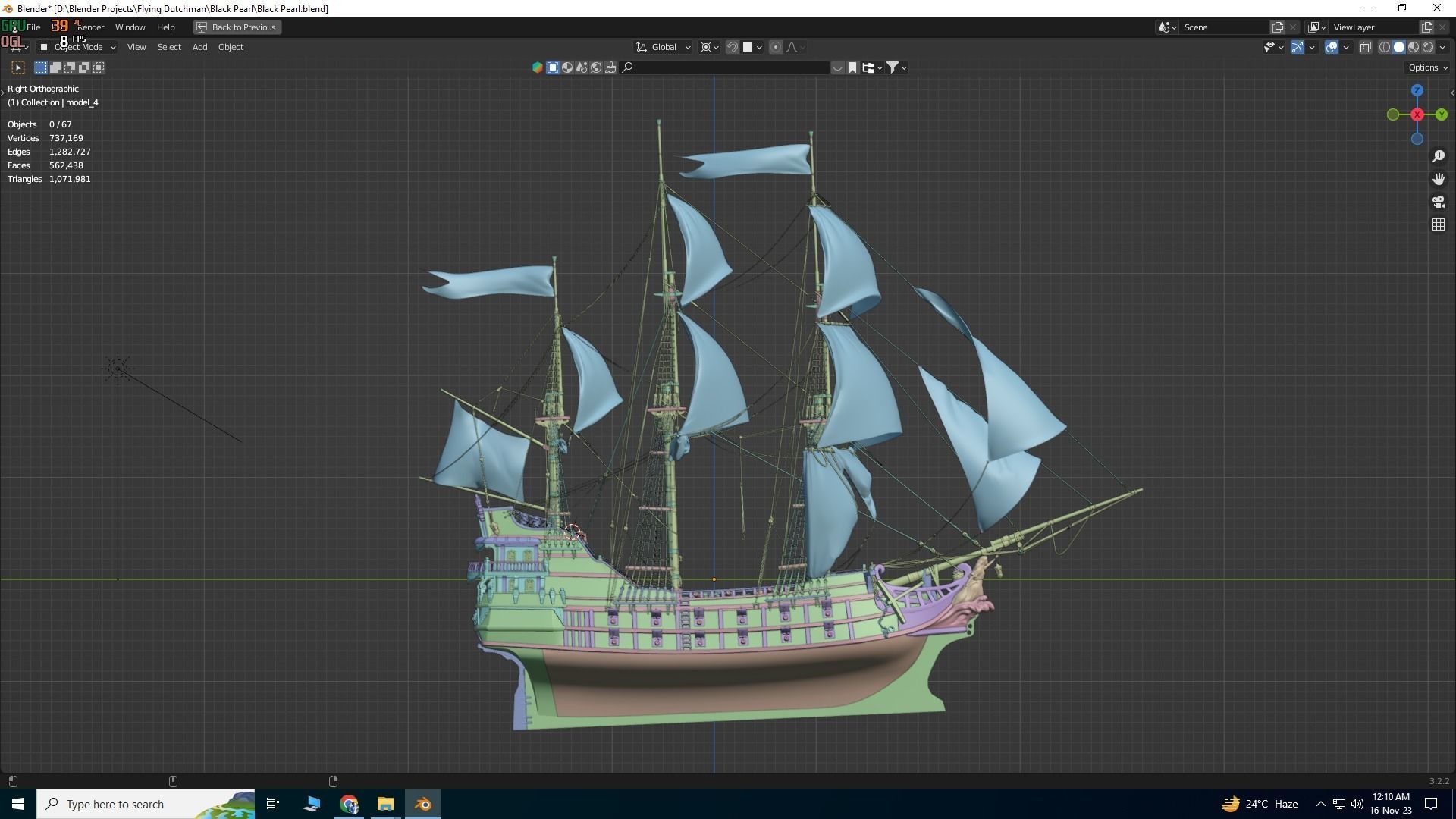 Black Pearl  Pirate Ship Low-poly 3D model_7