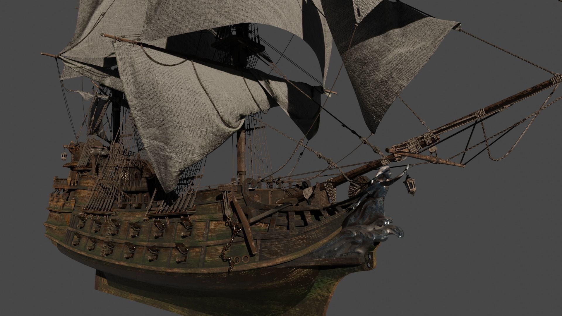 Black Pearl  Pirate Ship Low-poly 3D model_3