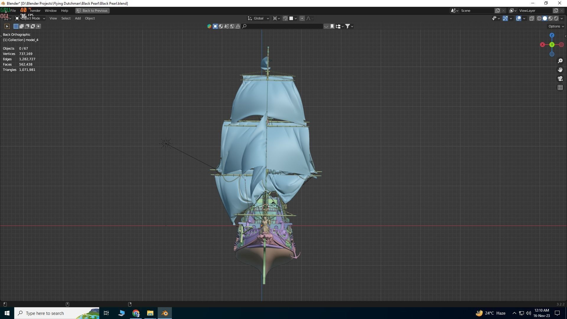Black Pearl  Pirate Ship Low-poly 3D model_10
