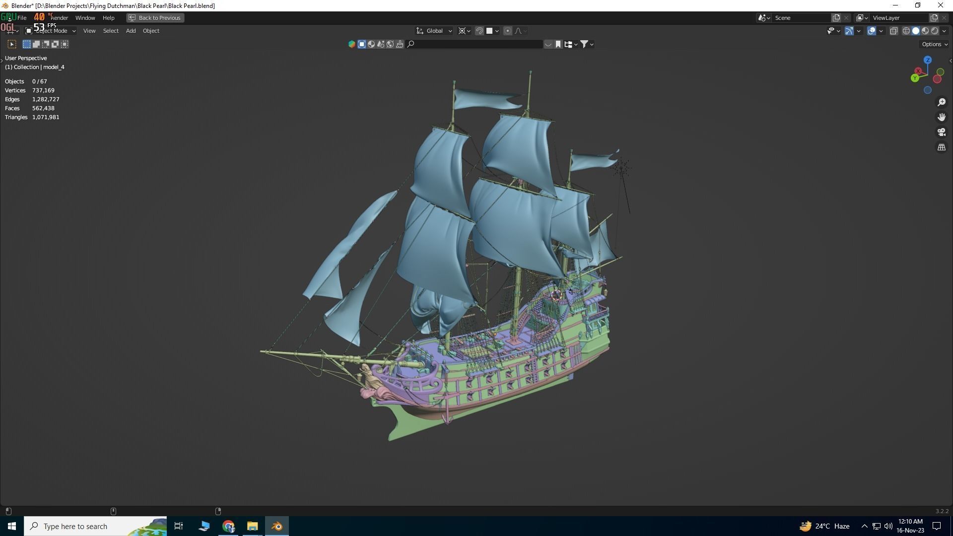 Black Pearl  Pirate Ship Low-poly 3D model_6