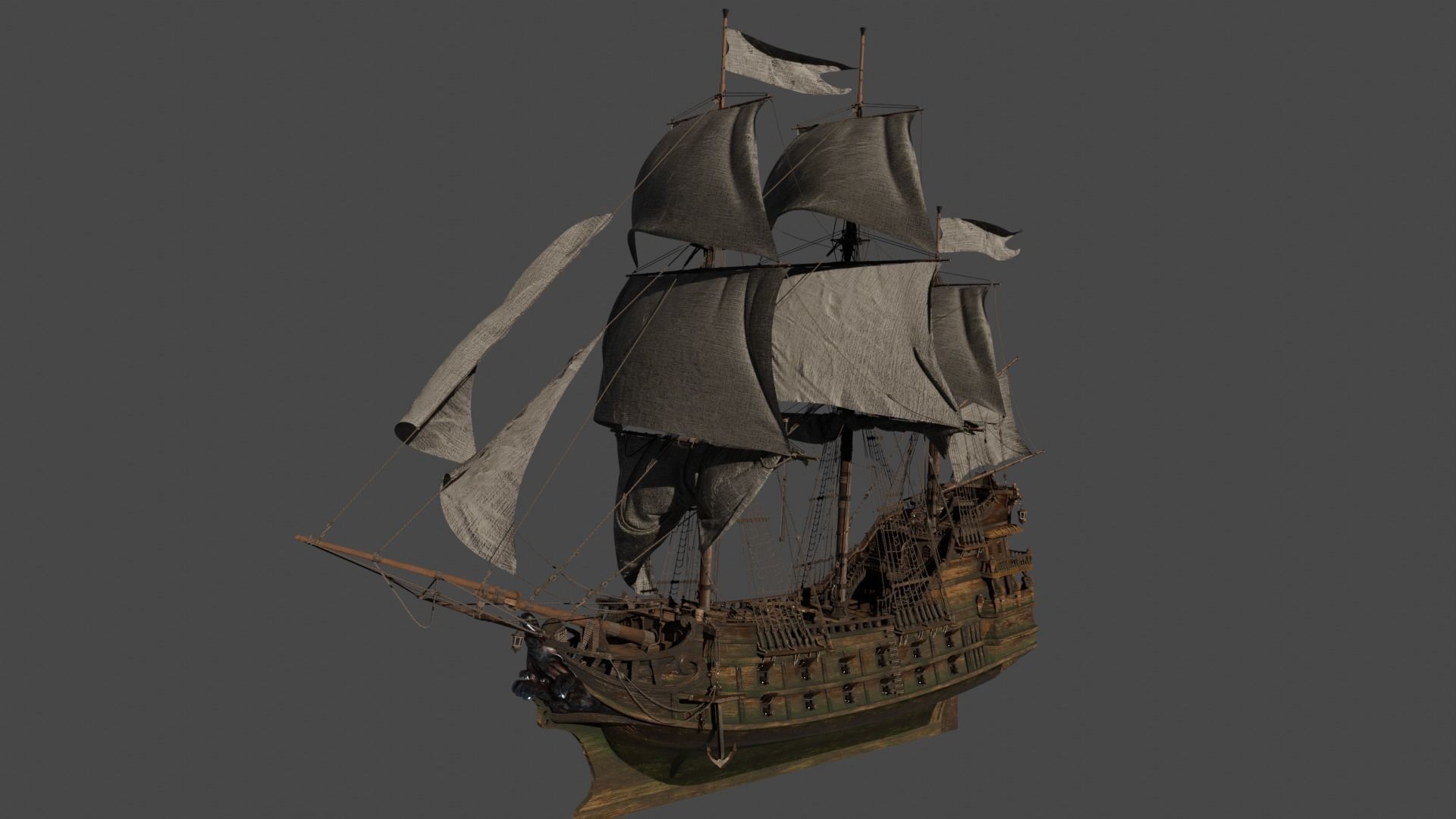 Black Pearl  Pirate Ship Low-poly 3D model_2