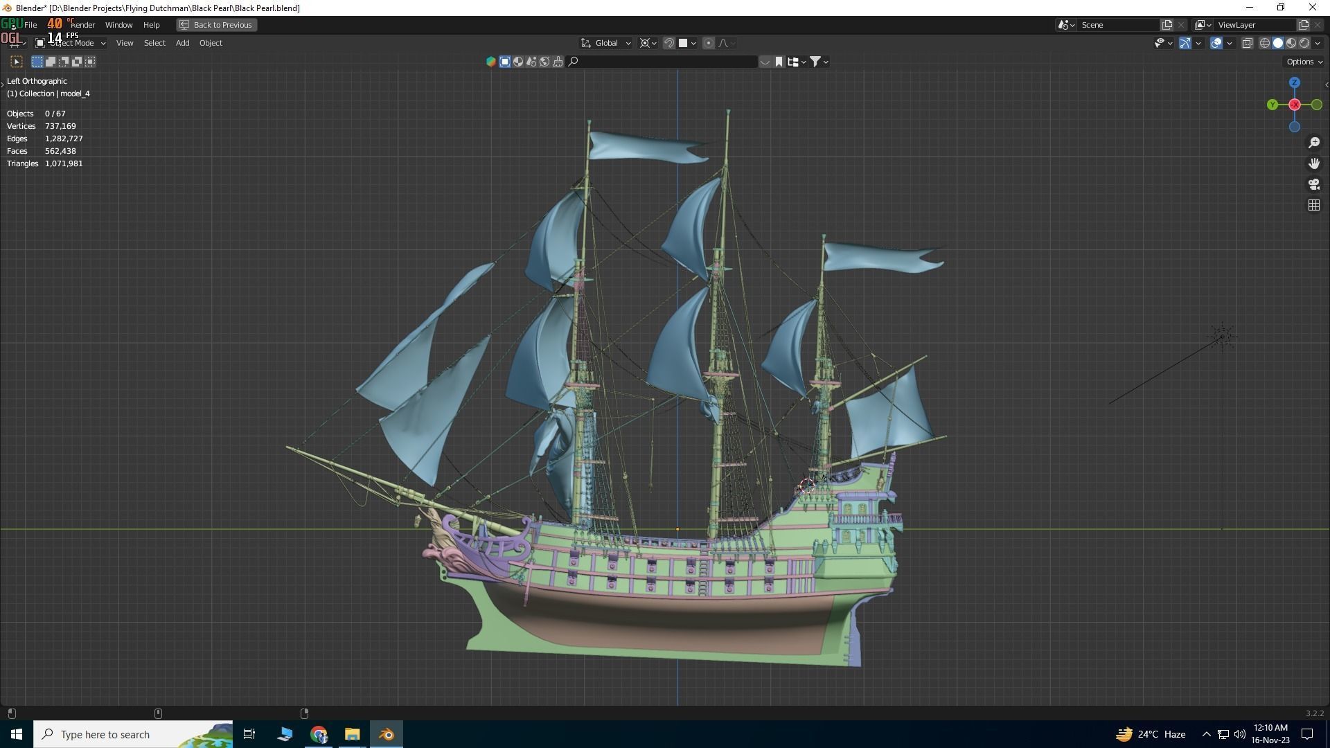 Black Pearl  Pirate Ship Low-poly 3D model_9