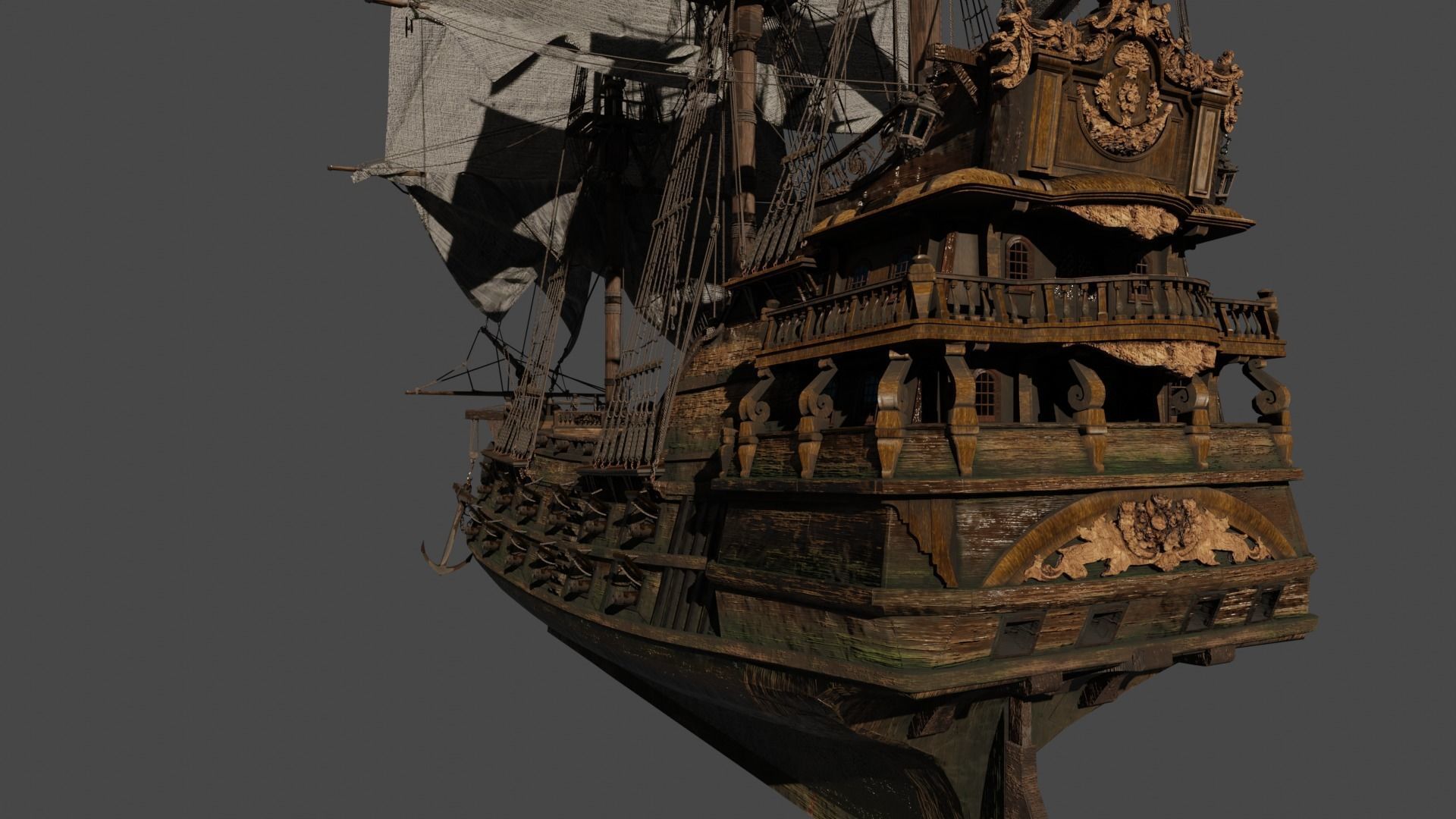 Black Pearl  Pirate Ship Low-poly 3D model_5