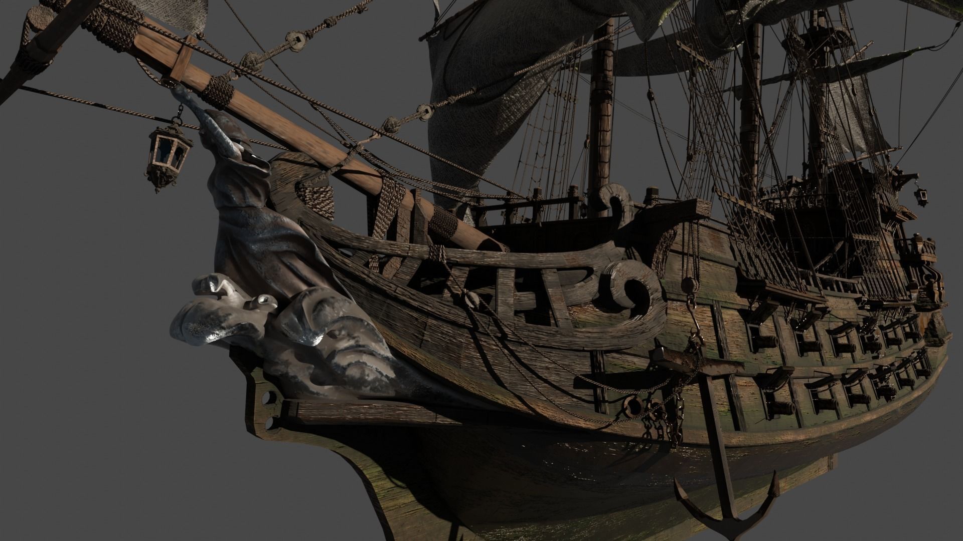 Black Pearl  Pirate Ship Low-poly 3D model_4