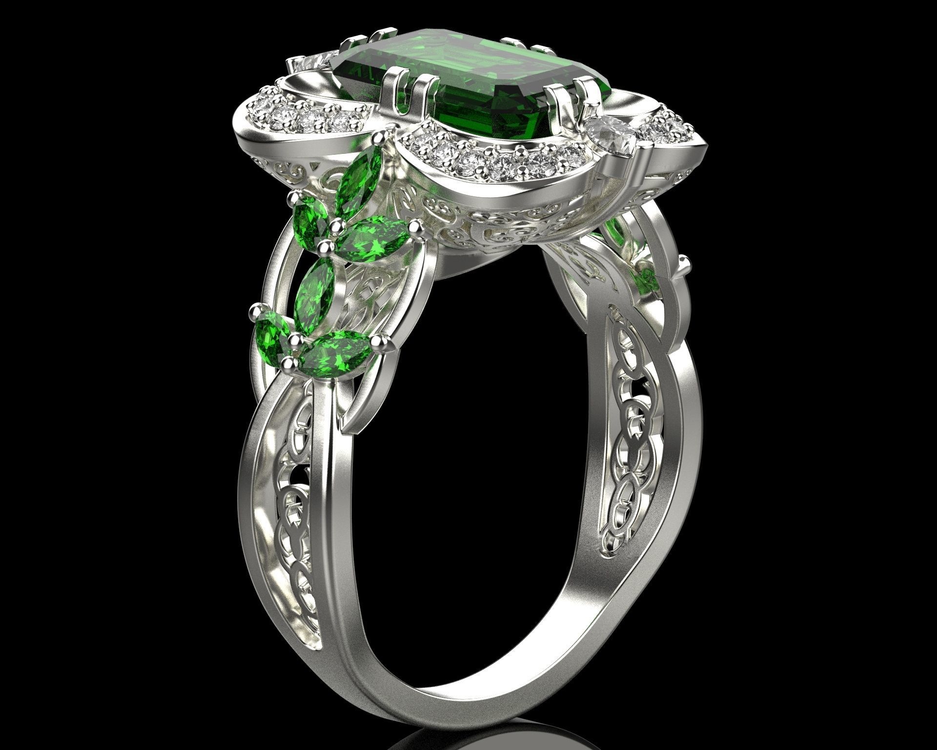 Ring with emerald and diamonds 016119 3D print model_18