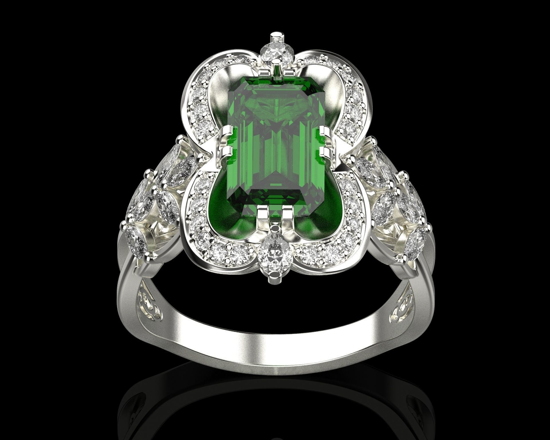 Ring with emerald and diamonds 016119 3D print model_3