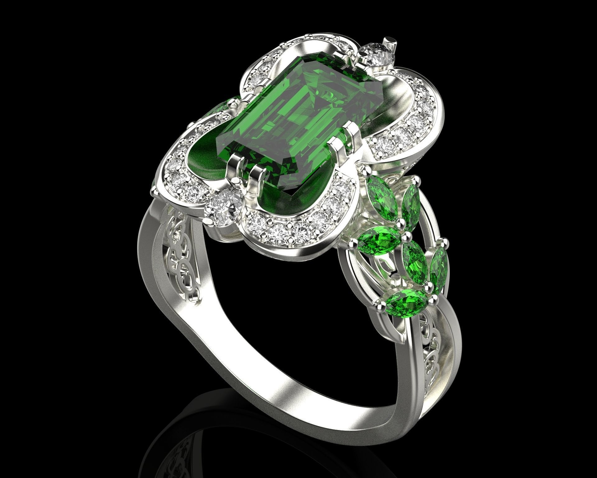 Ring with emerald and diamonds 016119 3D print model_17
