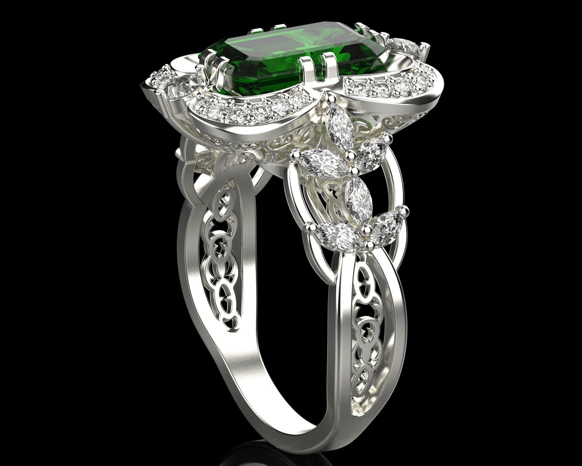 Ring with emerald and diamonds 016119 3D print model_22