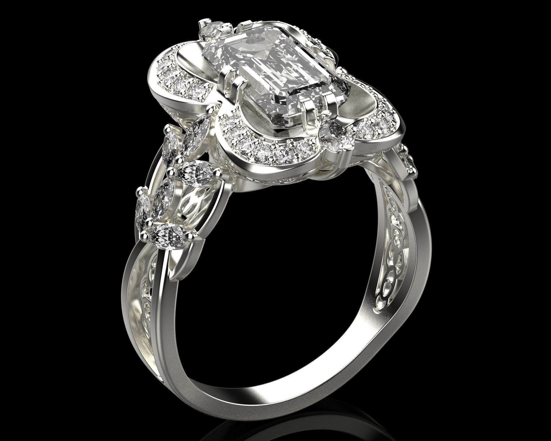 Ring with emerald and diamonds 016119 3D print model_19