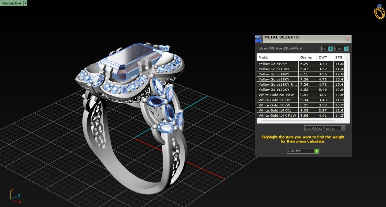 Ring with emerald and diamonds 016119 3D print model_13