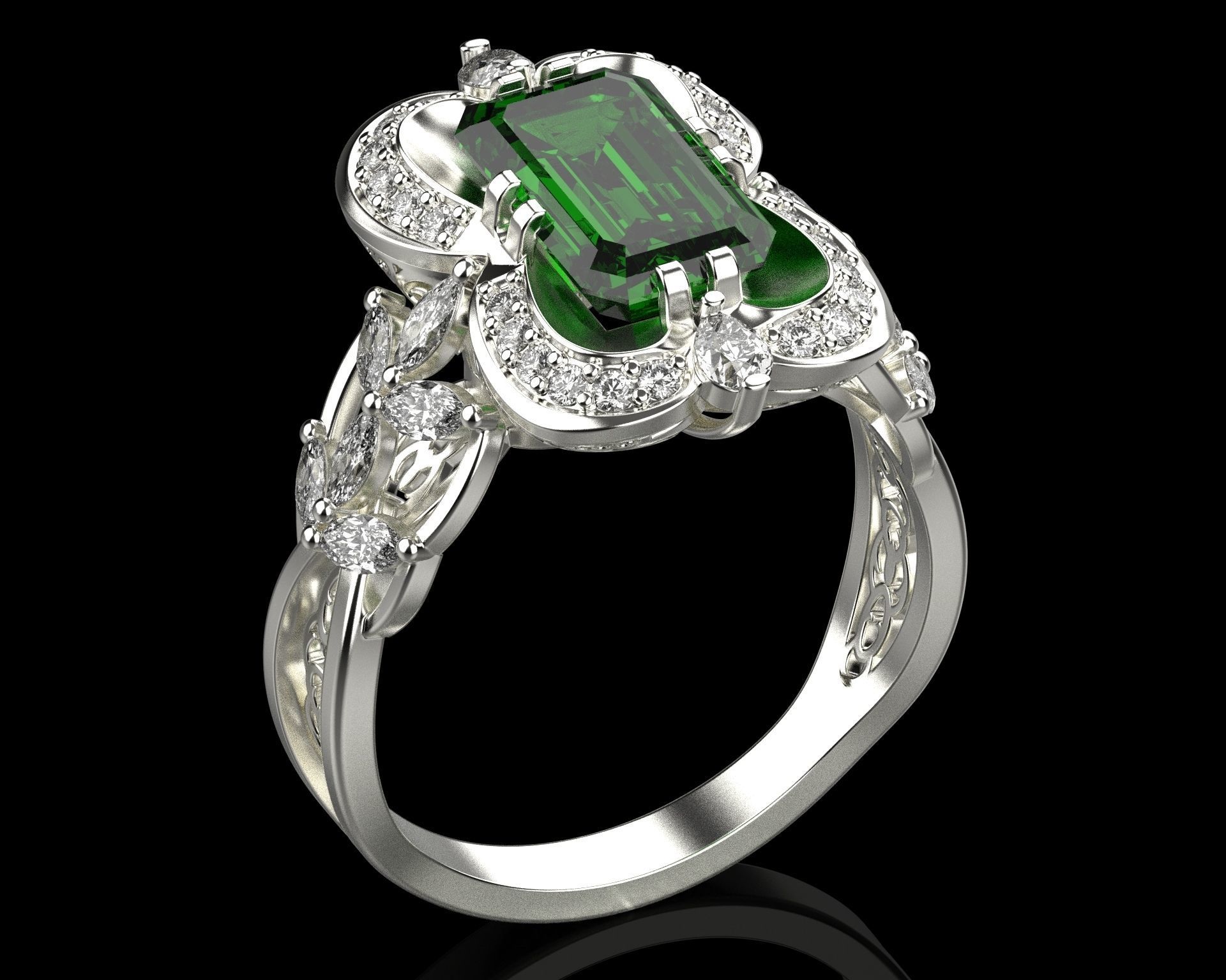 Ring with emerald and diamonds 016119 3D print model_4