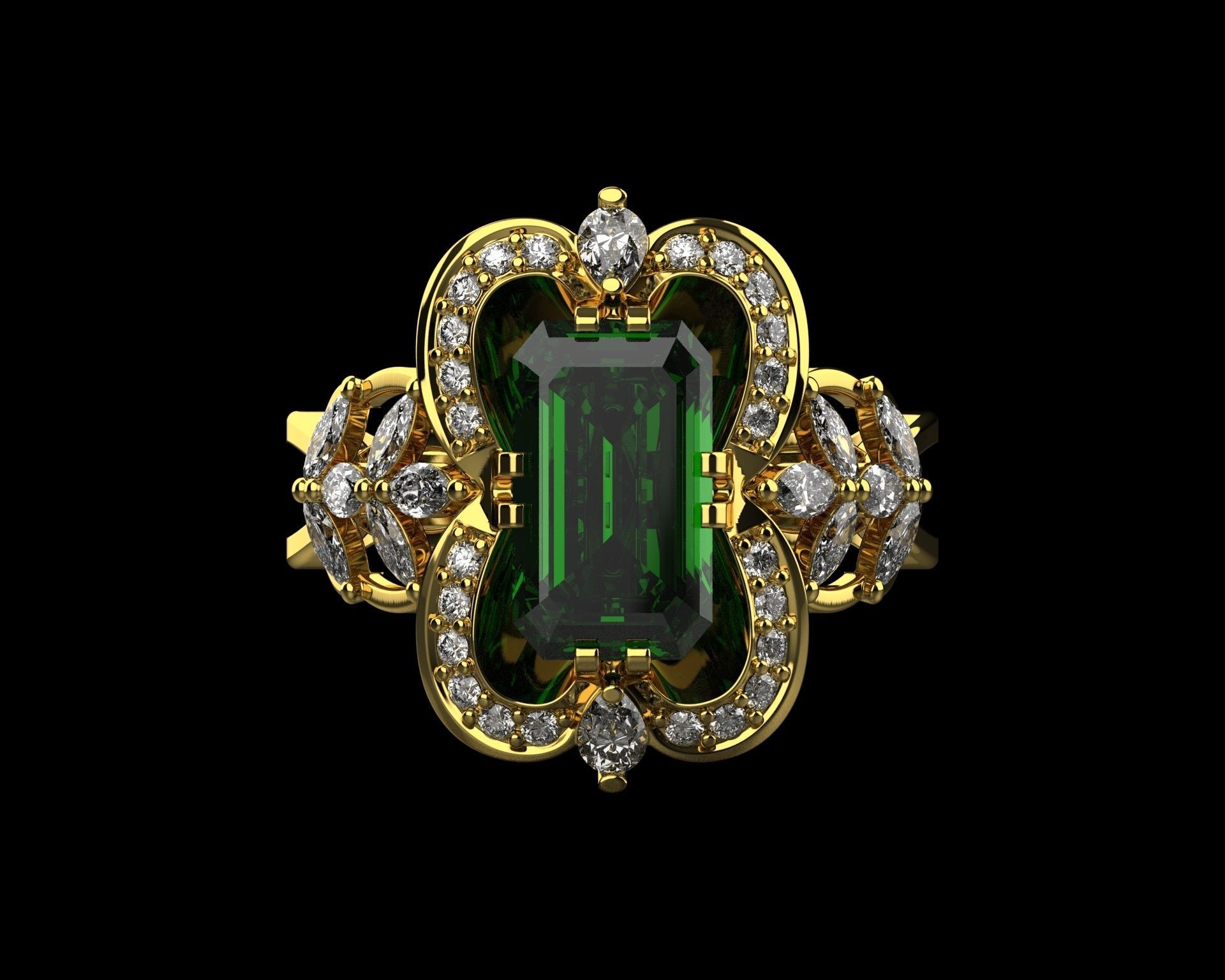 Ring with emerald and diamonds 016119 3D print model_7