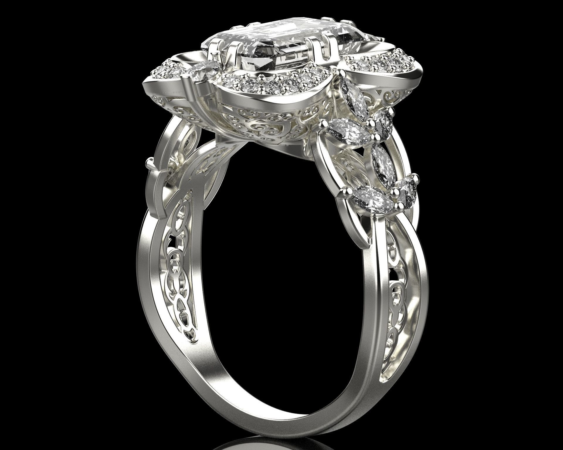 Ring with emerald and diamonds 016119 3D print model_20