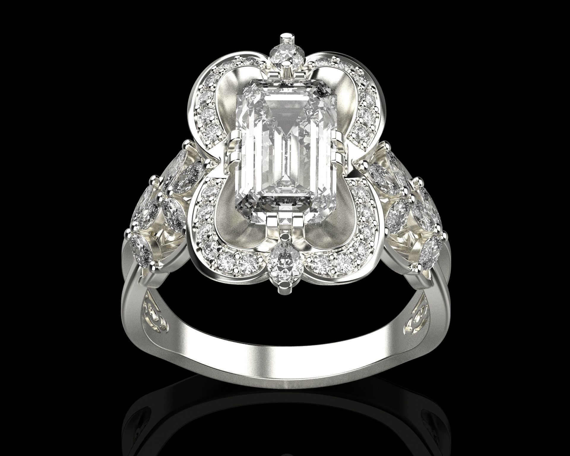 Ring with emerald and diamonds 016119 3D print model_21